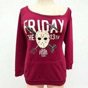 Torrid Plus Size 2 Friday the 13th Jason Voorhees Fleece Off Shoulder Sweatshirt